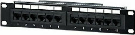 Equip Panou Patch Neecranat pentru Rack 1U 10" 12 Porturi cat5e Negru