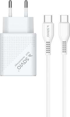 Savio Φορτιστής με Θύρα USB-A και Θύρα USB-C και Καλώδιο USB-C Λευκός (LA-05)