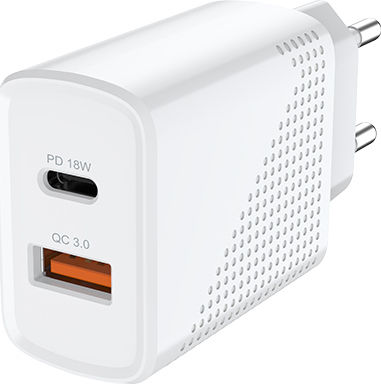 Savio Mobile Phone Charger with USB-A and USB-C Output Ports and USB-C Cable Power Delivery Quick Charge 3.0 White