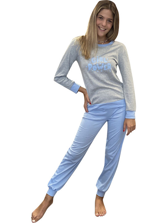 Lydia Creations Sommer Damen Pyjama-Set Baumwolle Hellblau