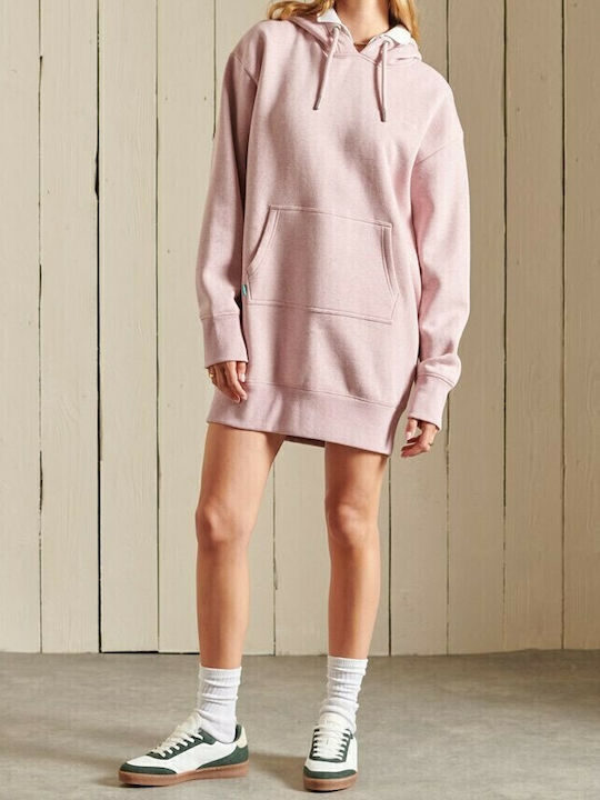 Mini Sport Dress Long Sleeve Hooded Pink