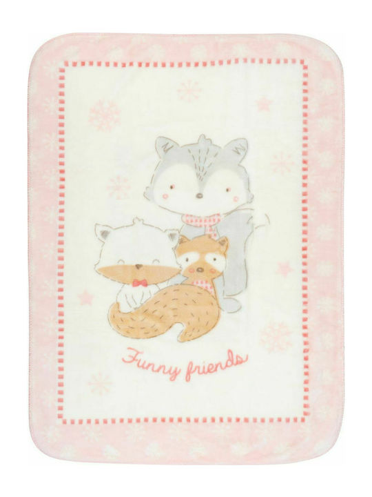 Kikka Boo Blanket Cot Funny Friends Velvet Pink 110x140cm.