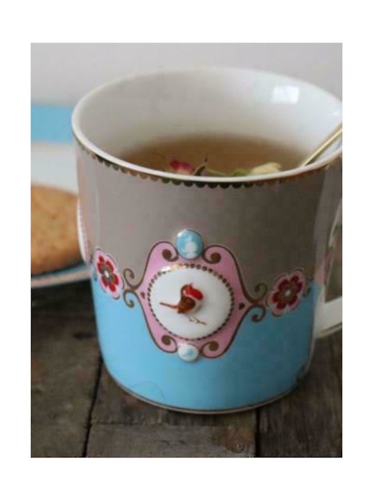 PiP Studio Love Birds Medallion Mug from Porcelain Blue-Khaki 250ml