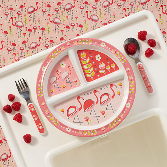 Sugar Booger Baby Food Plate Flamingo Divided Suction Plate made of Melamine Pink A1234