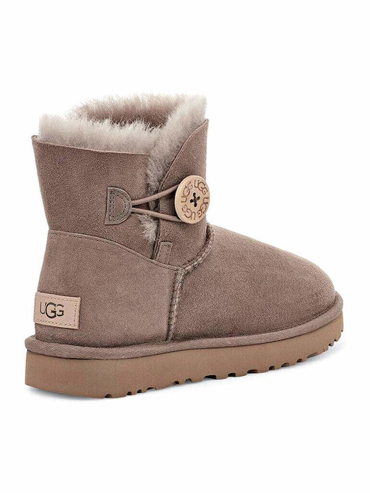 Ugg Australia Mini Bailey Button II Suede Γυναικεία Μποτάκια με Γούνα Amberlight