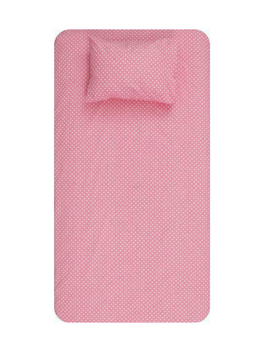 Borea Sheet Set Single Cotton Πουά Pink 160x240cm 2pcs