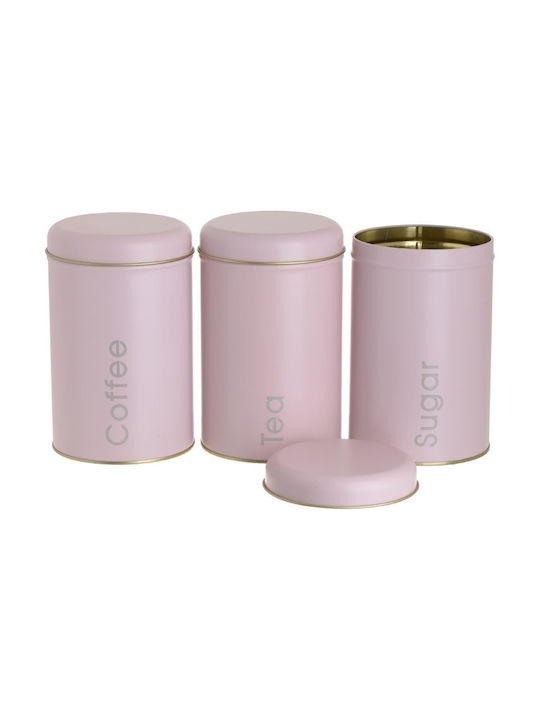 Click Vase Brown / Sugar / Tea with Lid Metallic In Pink Colour 10x10x16cm 3pcs