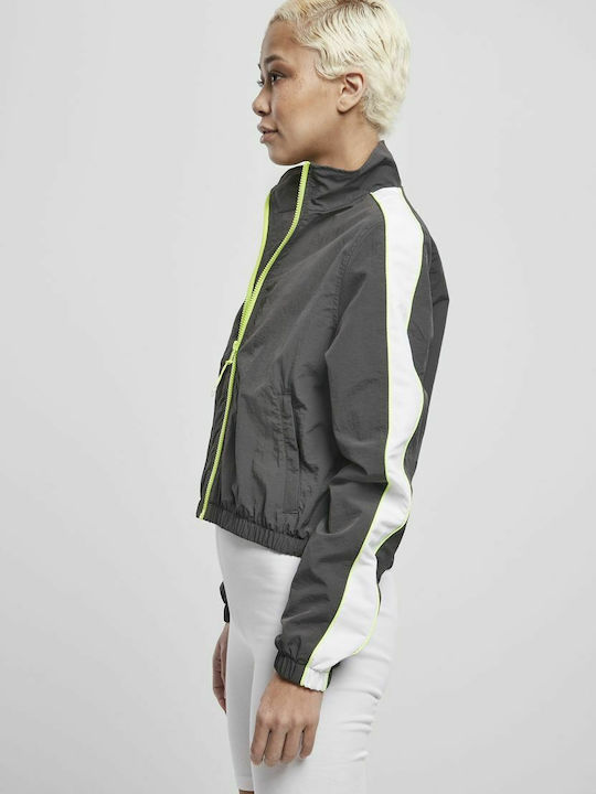 Women's Running Short Sports Jacket Windproof for Winter Dark Shadow/Electric Lime