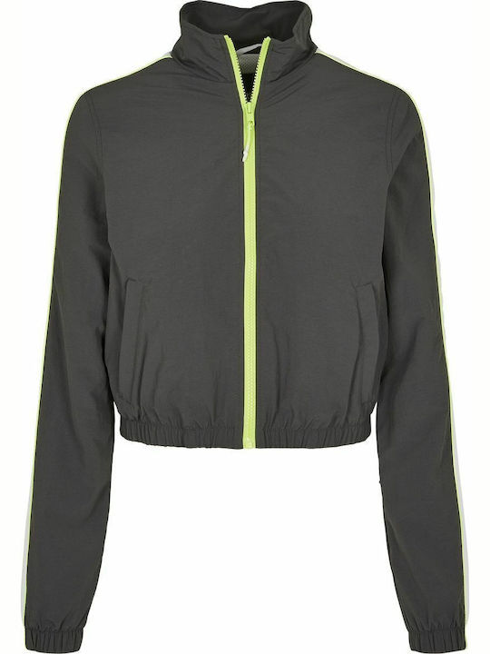 Women's Running Short Sports Jacket Windproof for Winter Dark Shadow/Electric Lime