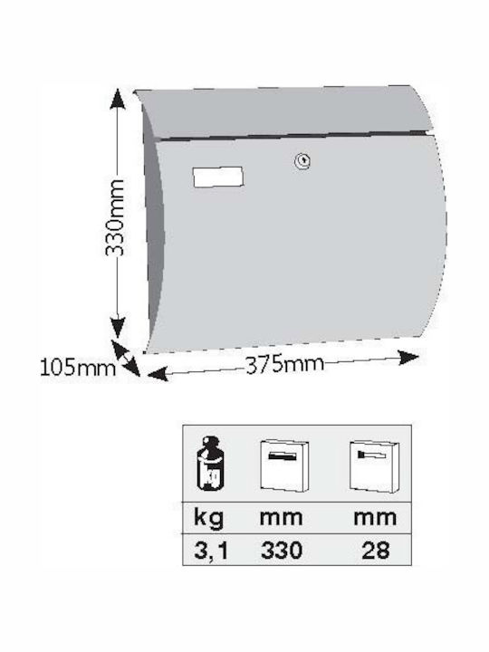 Viometal LTD Βερόνα 3003 Außenbereich Briefkasten Metallisch in Schwarz Farbe 37.5x10.5x33cm