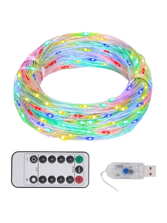 300 Light Bulb LED 30μ Colorful USB In String with Transparent Cable and Program vidaXL