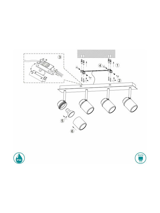 Trio Lighting Angelo Σποτ με 4 Φώτα και με Ντουί GU10 σε Μαύρο Χρώμα