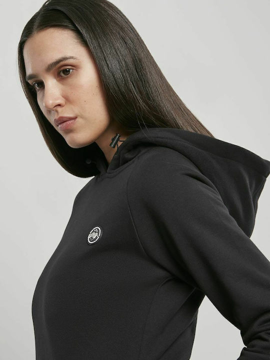 Rochie Mini Sport Mânecă Lungă Cu Glugă Neagră