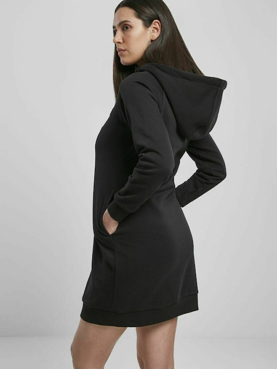 Rochie Mini Sport Mânecă Lungă Cu Glugă Neagră