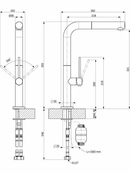 Viospiral Line Tall Kitchen Faucet Counter Silver