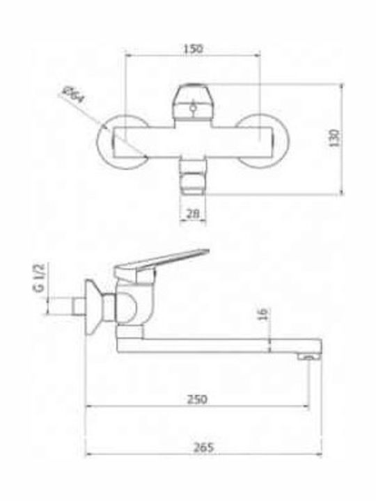 Ottone Meloda Arte Kitchen Faucet Wall Inox Silver