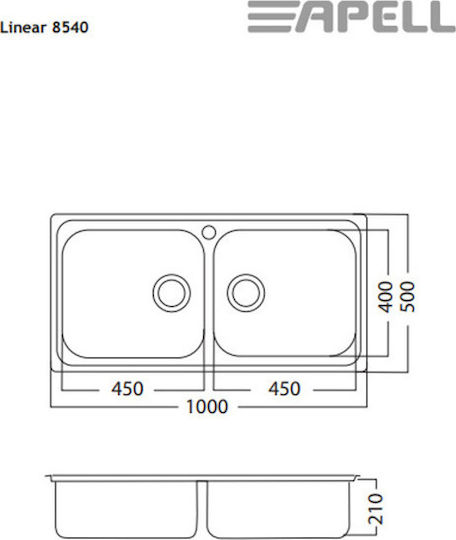 Apell Linear 8540 8540-112 Drop-In Spüle Inox Matt B100xT50cm Silber