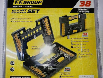 F.F. Group Screwdriver Ratchet with 38 Magnetic Interchangeable Tips