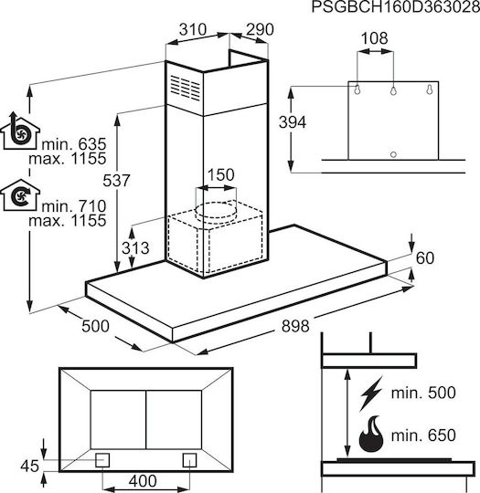 AEG Απορροφητήρας Καμινάδα 90cm Inox
