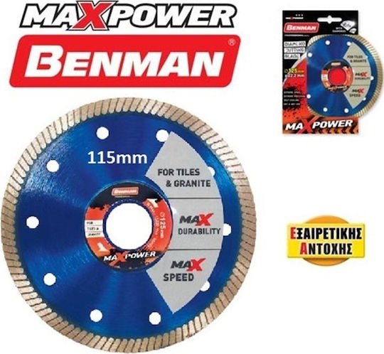 Benman Diamond Cutting Disc for Granite Tiles Maxpower 115mm Cutting Disc Construction Materials Hole Diameter 115mm 1pcs