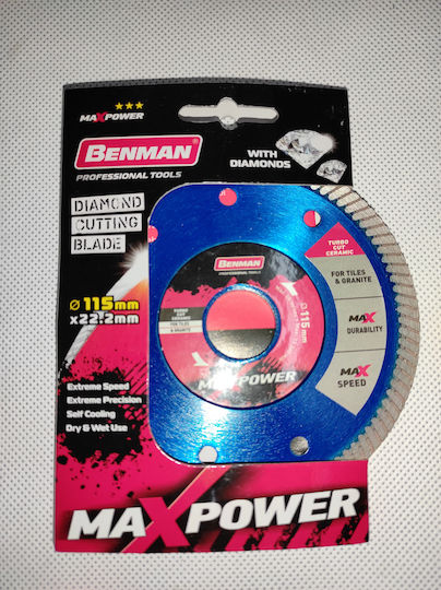 Benman Diamond Cutting Disc for Granite Tiles Maxpower 115mm Cutting Disc Construction Materials Hole Diameter 115mm 1pcs