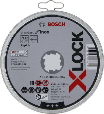 Bosch Ευθύς Δίσκος Κοπής X-Lock for Inox Schneidscheibe 125mm 10Stück