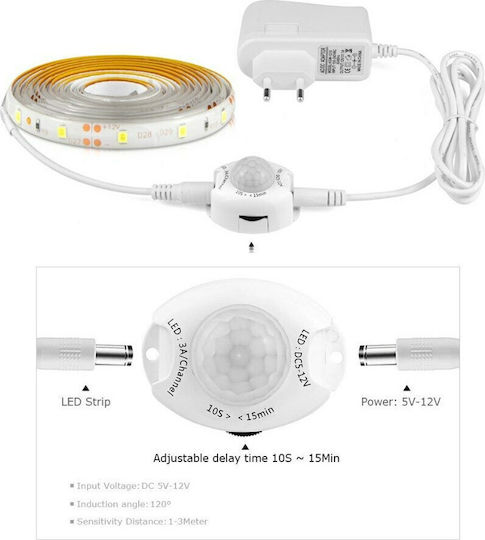 Wasserdicht LED-Streifen 12V Warmes Weiß Licht 2x1.2m Typ SMD2835 mit Bewegungssensor & Netzteil