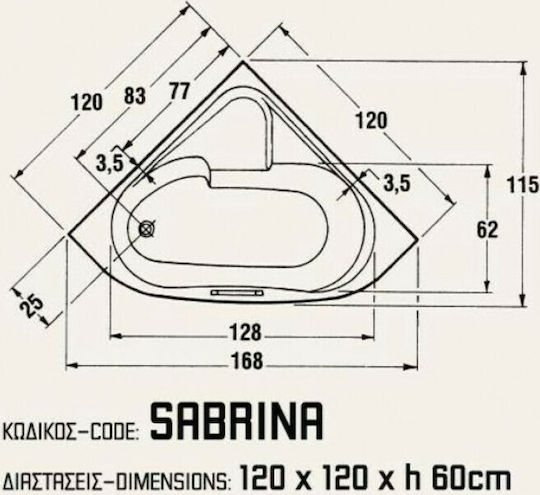 Sanitec Sabrina Cadă de baie colț Acrilic 120x120cm