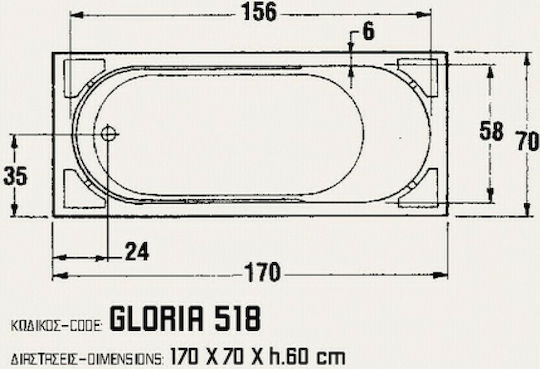 Sanitec Gloria 518 Acryl Badewanne 170x70x60cm Sanitec Gloria 518 Acryl Badewanne 170x70x60cm