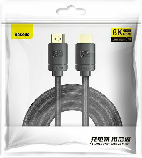 Baseus HDMI 2.1 Ултра Висока Скорост 48Gbps 4K 120Hz HDR VRR Плетен Кабел HDMI мъжки - HDMI мъжки 3m Черен