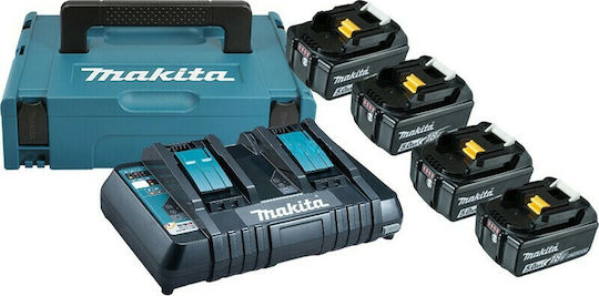 Makita Set 4 Werkzeugbatterien Lithium 18V Kapazität 5Ah mit Ladegerät DC18RD
