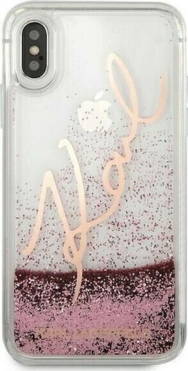 Karl Lagerfeld Glitter Signature Back Cover Πλαστικό / Σιλικόνης Ροζ Χρυσό (iPhone X / Xs)