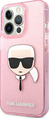 Karl Lagerfeld Glitter Karl`s Head Plastic Back Cover Pink (iPhone 13 Pro Max)