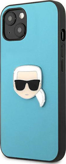 Karl Lagerfeld Ikonik Karl`s Head Metal Back Cover Synthetic Leather / Plastic Indigo / Blue (iPhone 13 mini)