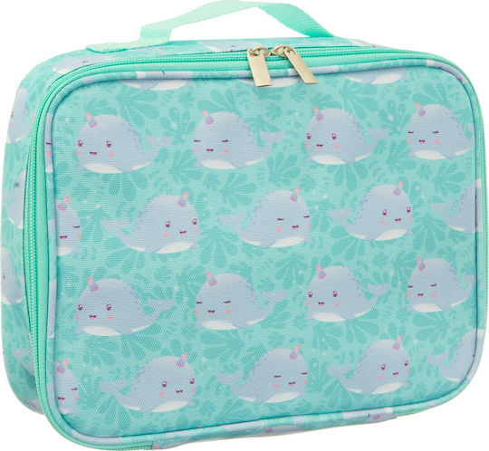 Sass & Belle Alma Narwhal School Insulated Hand Lunch Bag Turquoise 20 x 8 x 25cm