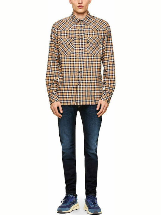 S-east Long-sleeved Cotton Shirt Checked Orange