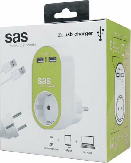 SAS Ladegerät ohne Kabel mit 2 USB-A Anschlüsse Grüns (Go Multi)