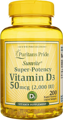 Puritan's Pride Vitamin D3 Vitamin for Immune System Boost 2000iu 200 softgels