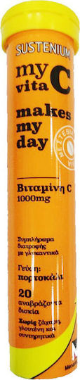 Menarini Sustenium My Vita C Makes My Day Vitamin for Immune System Boost, Skin & Antioxidant Action 1000mg Orange 20 eff. tabs