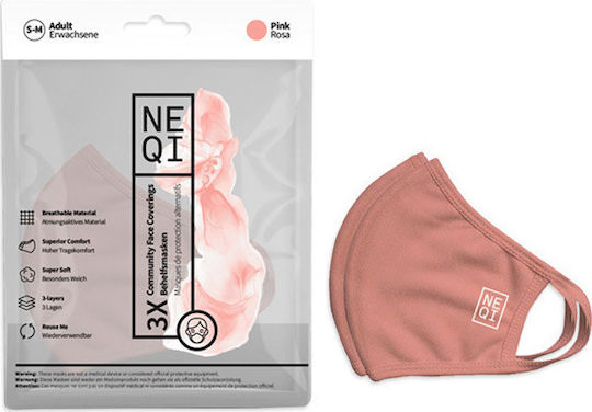 Neqi Re-Useable Face Masks Pink Маска за защита Тъканна Small Розов 3бр