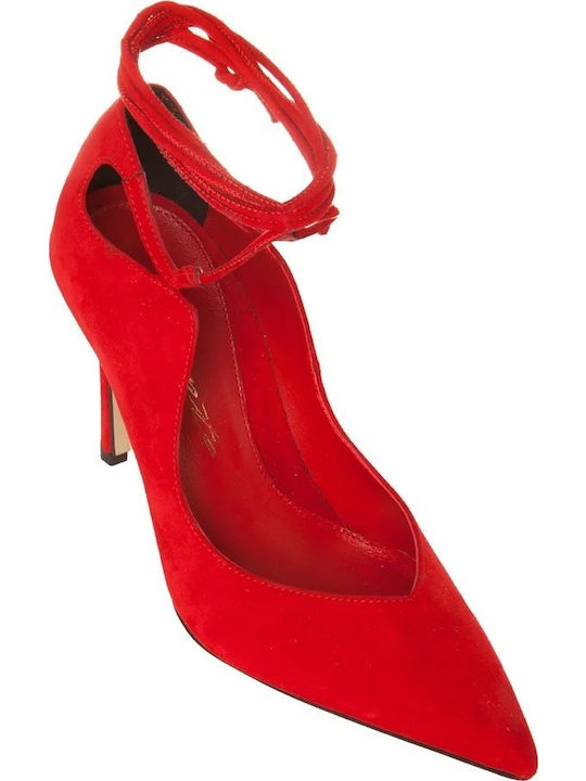 Sante Suede Μυτερές Γόβες με Τακούνι Στιλέτο Κόκκινες