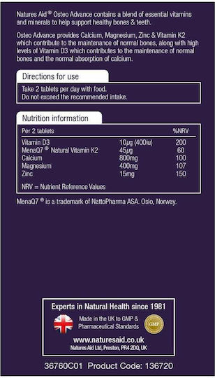 Natures Aid Osteo Advance Supplement for Joint Health 60 Tablets