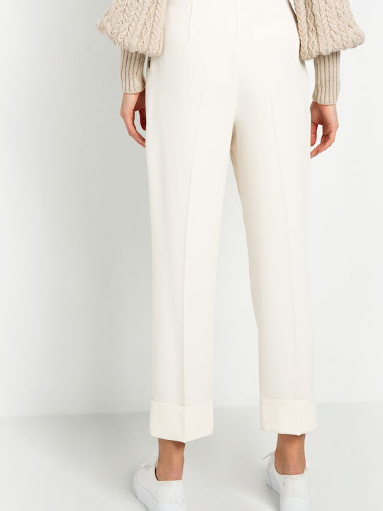 Toi&Moi Women's High-waisted Fabric Capri Trousers in Carrot Fit Pearl