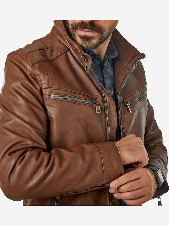 21501-091 Faux Leather Jacket Biker Tabac Brown