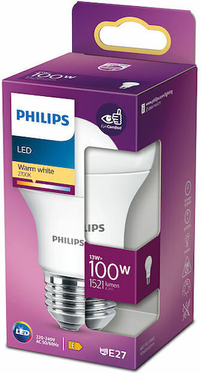 Philips LED-Lampe 13W für Fassung E27 und Form A60 Warmes Weiß 1521lm