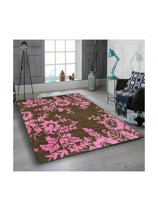 Homeone Handgefertigt Teppich Rechteckig Wolle Brown - Pink