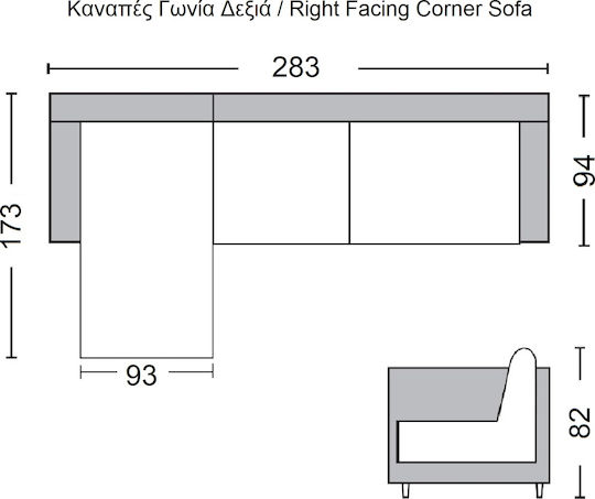 Warner Ecke Stoffsofa 283x173x94cm