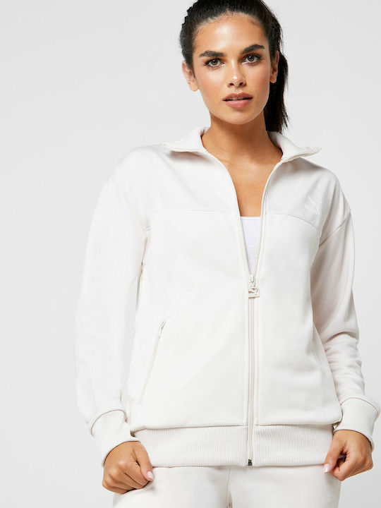 Classics Poly Track Women's Short Sports Jacket for Winter with Hood White