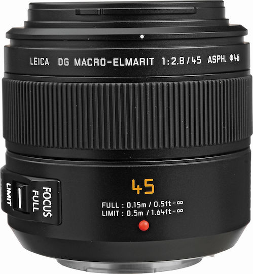 Panasonic Crop Camera Lens Leica DG Macro-Elmarit 45mm f/2.8 Mega OIS Standard / Macro for Micro Four Thirds (MFT) Mount Black