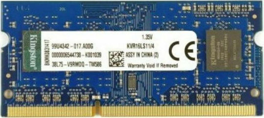 Kingston DDR3L με Module 1x4GB και Ταχύτητα 1600 για Laptop